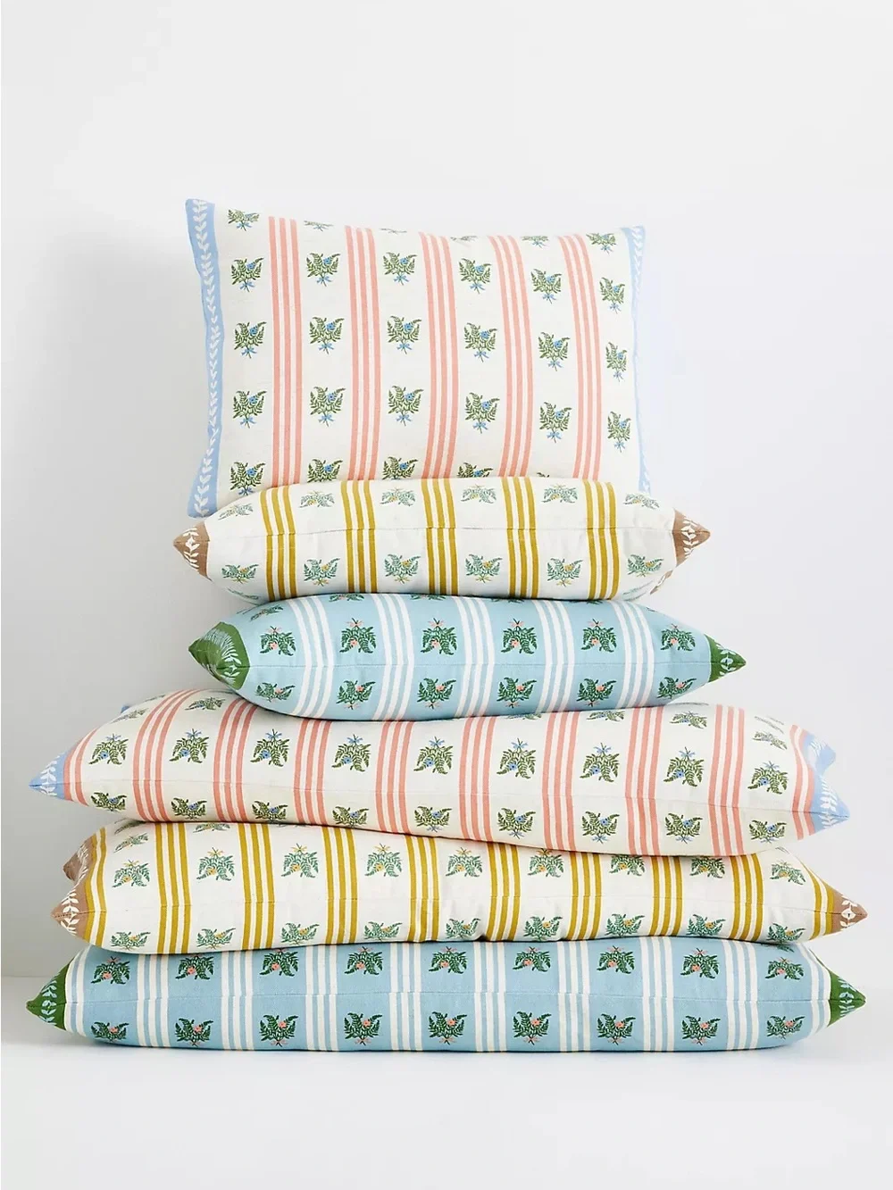 Anthropologie Tess Cotton Screen Printed Floral Striped Pillow